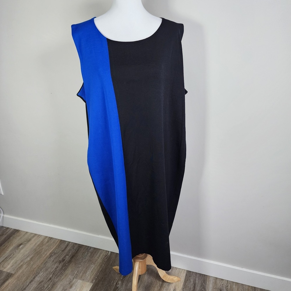 MISOOK Colorblock Dress Womens 3X Sleeveless Career Office Sheath Blue Black 3XL